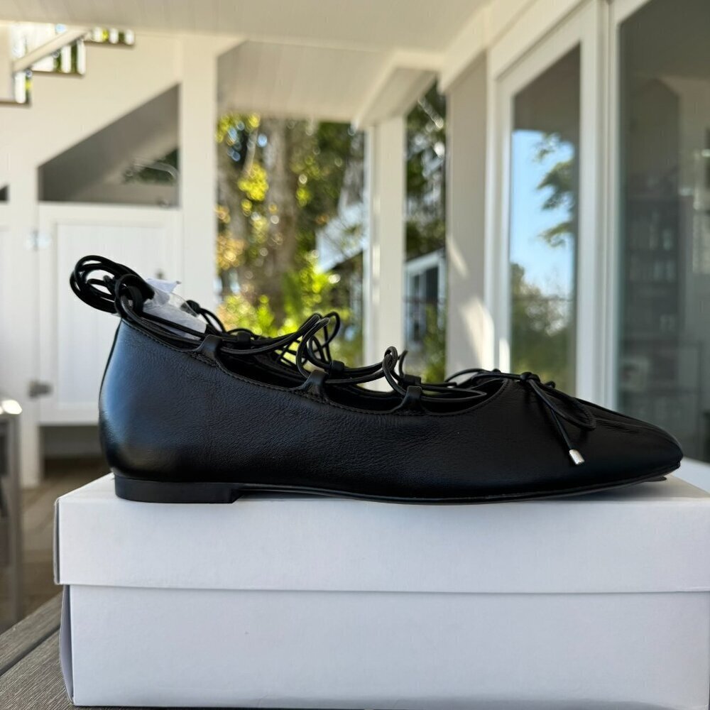New Schutz Arissa Lace Up Ballet Flats Leather Black Womens Size 7 - Picture 12 of 14